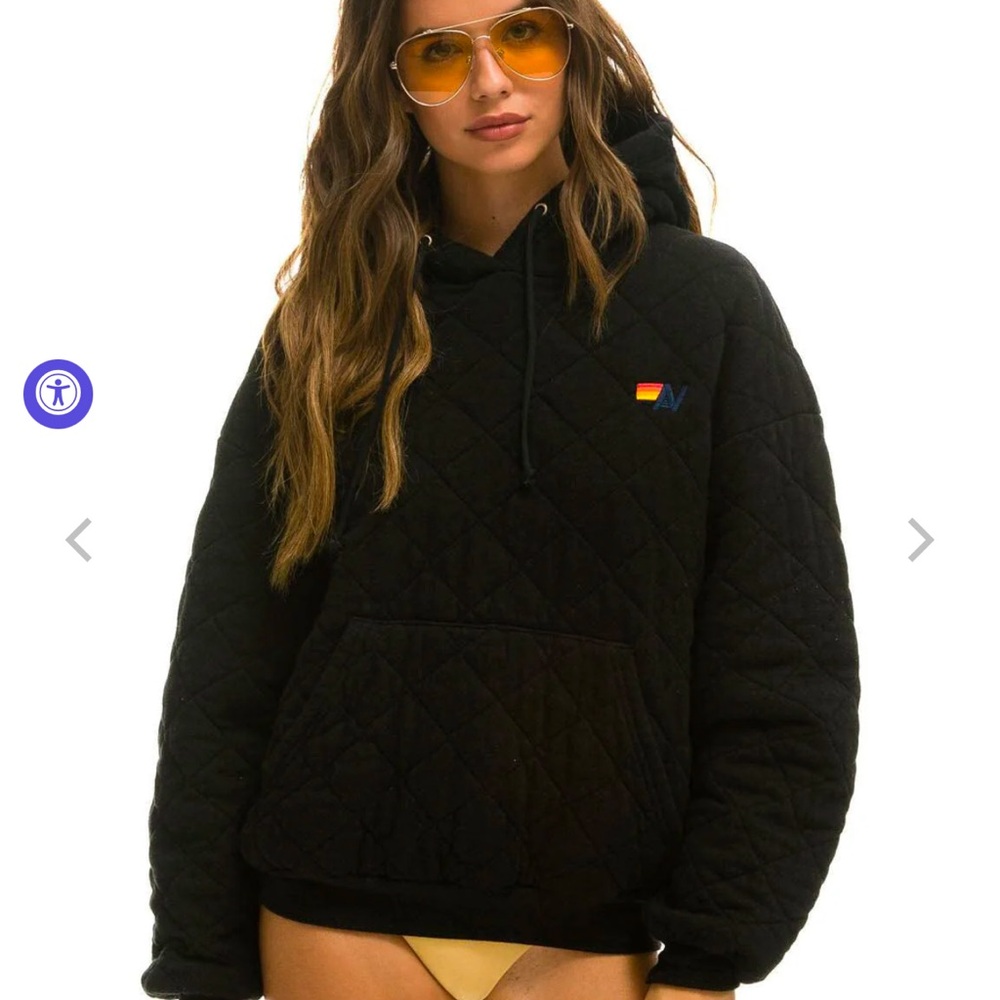 Aviator Nation quilted relaxed pullover hoodie - black